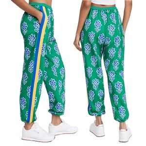 RHODE Green Colorful Floral Jogger Sweatpants Blue & Yellow Track Stripe NWOT XS